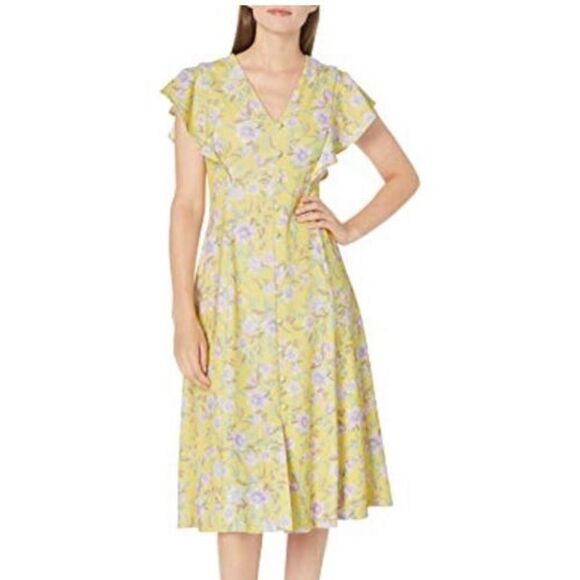 CALVIN KLEINWomen's Flutter Sleeve V-Neck Midi with Button Front Detail 12 NWT - Picture 2 of 12